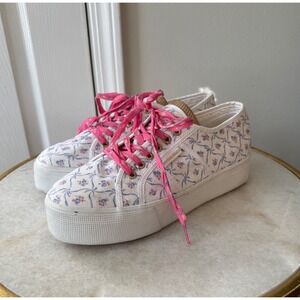 LoveShackFancy x Superga Platform Sneakers‎ Floral Print Pink Laces Size 41.5